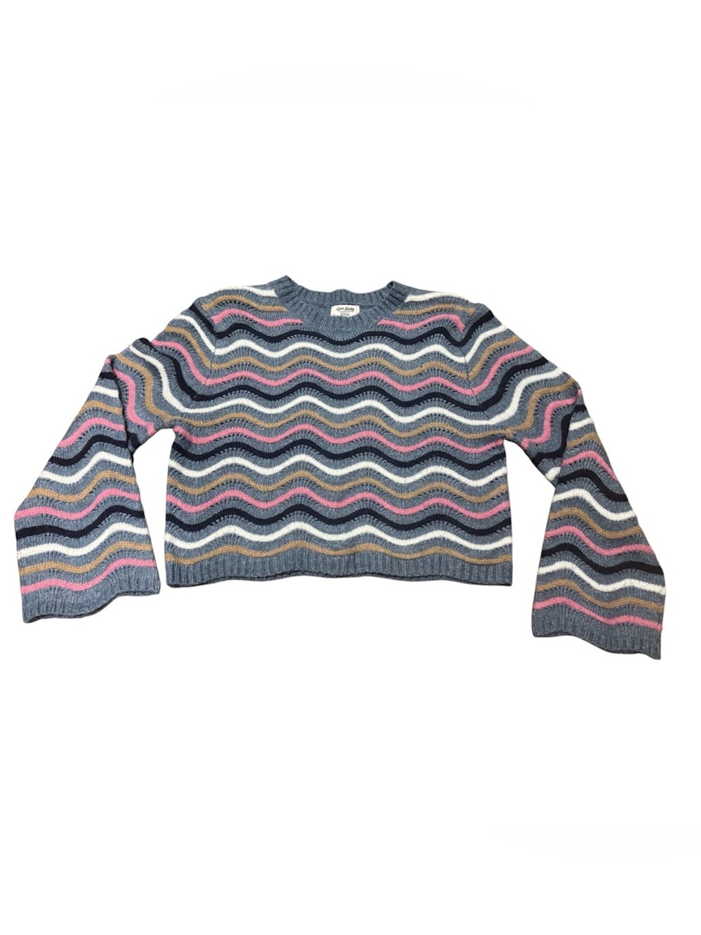 Love Knits NYC Multicolored Wavy Stripe Crewneck Cropped Sweater Size Small